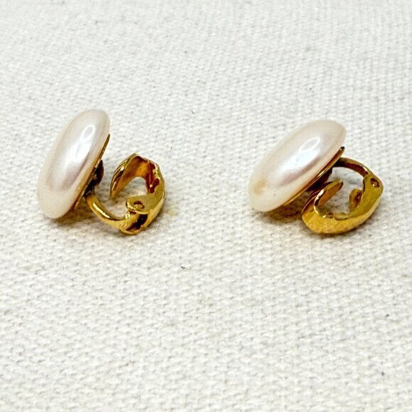 Vintage 14/20 Gold Fill Earrings Faux Pearl Clip On‎ Classic Retro Marked - Picture 3 of 10